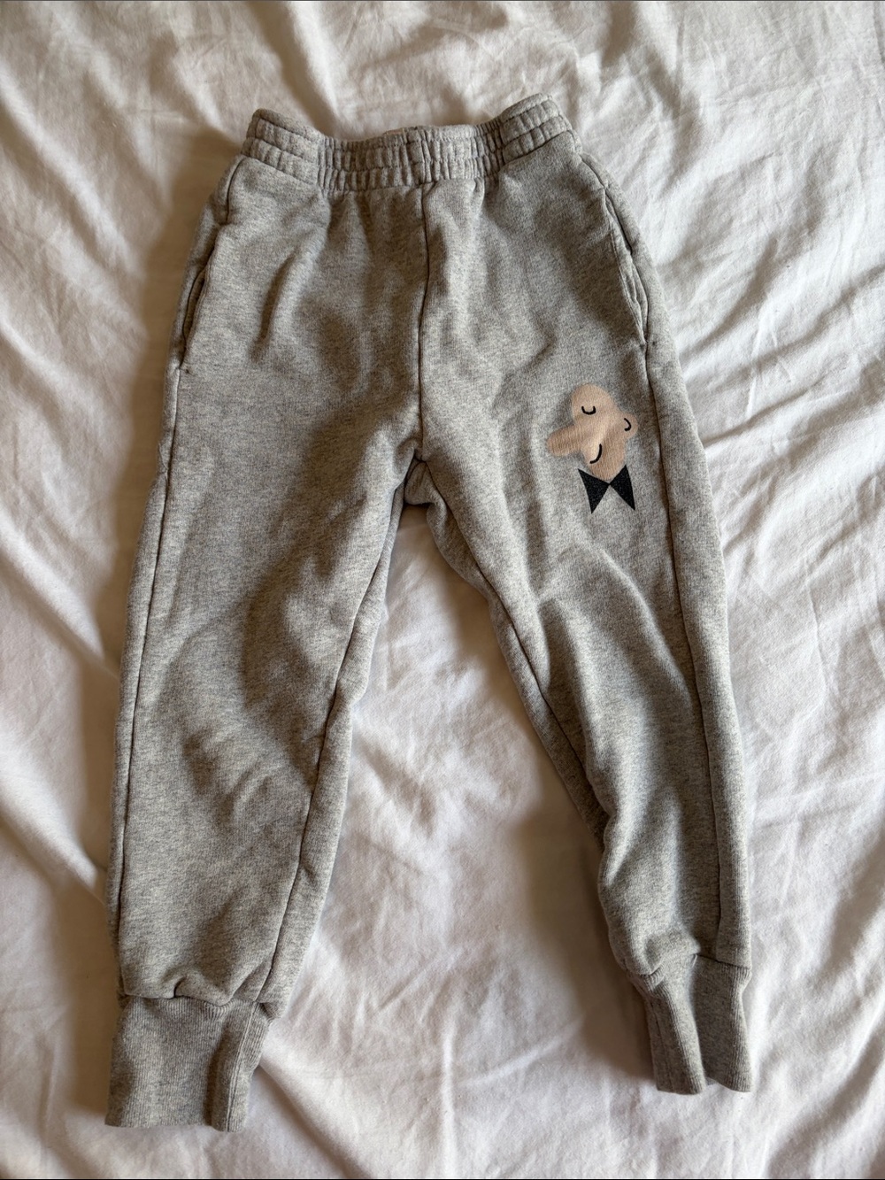 Kids Grey Fleece Joggers with Embroidered Character